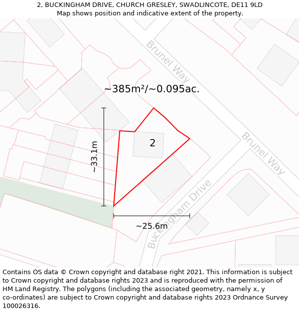 2, BUCKINGHAM DRIVE, CHURCH GRESLEY, SWADLINCOTE, DE11 9LD: Plot and title map