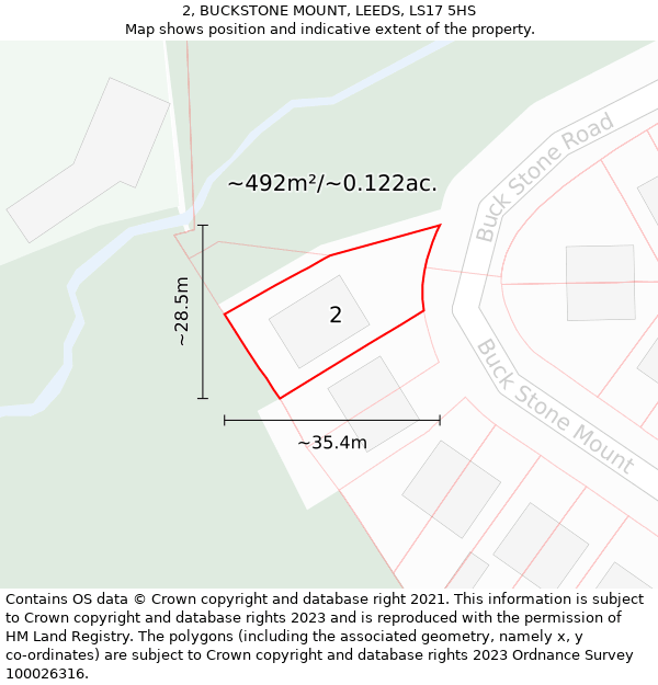 2, BUCKSTONE MOUNT, LEEDS, LS17 5HS: Plot and title map