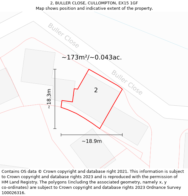 2, BULLER CLOSE, CULLOMPTON, EX15 1GF: Plot and title map