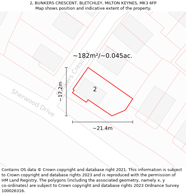 2, BUNKERS CRESCENT, BLETCHLEY, MILTON KEYNES, MK3 6FP: Plot and title map