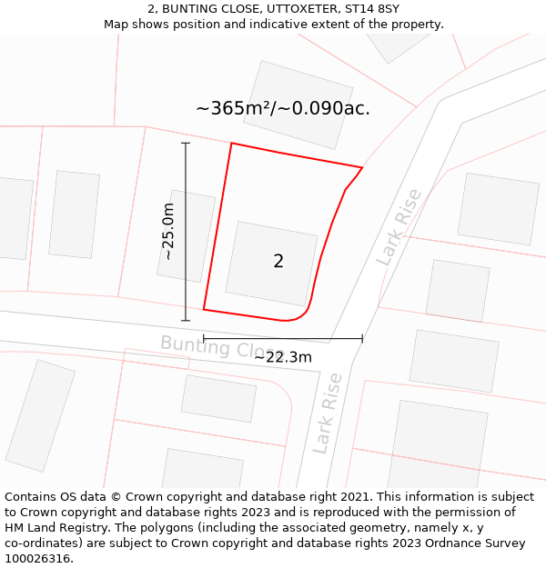 2, BUNTING CLOSE, UTTOXETER, ST14 8SY: Plot and title map