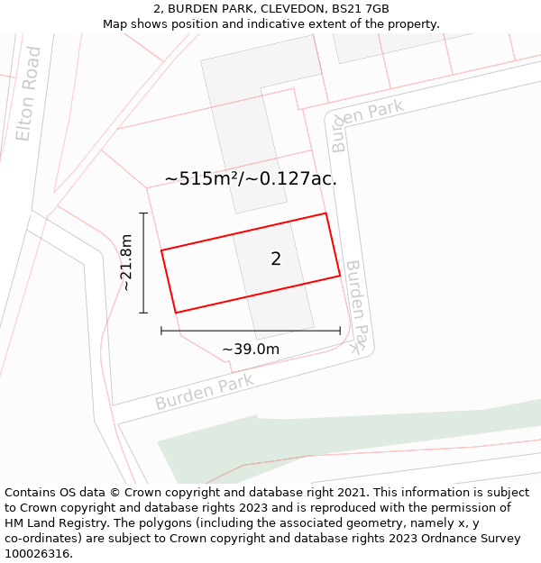 2, BURDEN PARK, CLEVEDON, BS21 7GB: Plot and title map