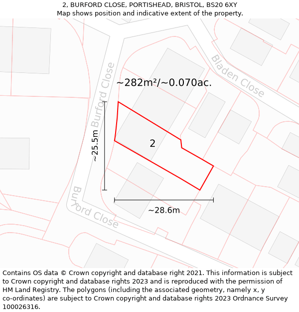 2, BURFORD CLOSE, PORTISHEAD, BRISTOL, BS20 6XY: Plot and title map