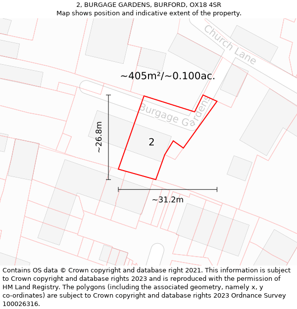 2, BURGAGE GARDENS, BURFORD, OX18 4SR: Plot and title map