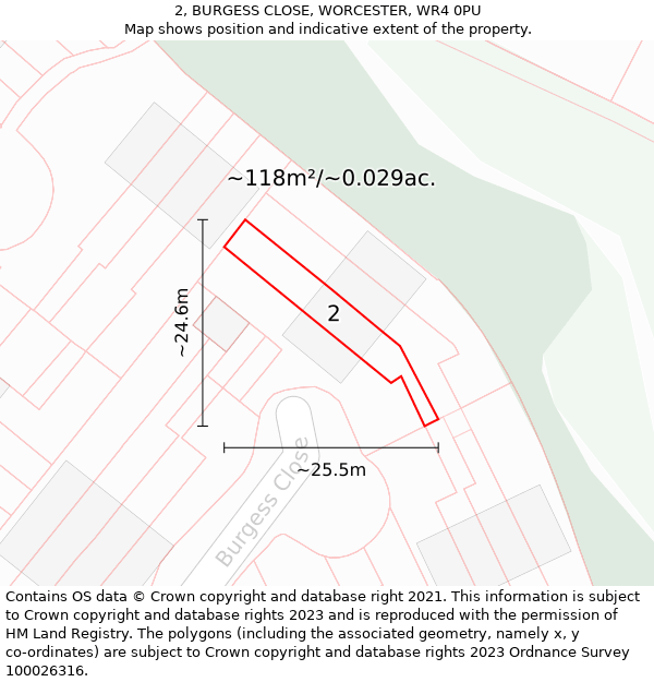 2, BURGESS CLOSE, WORCESTER, WR4 0PU: Plot and title map