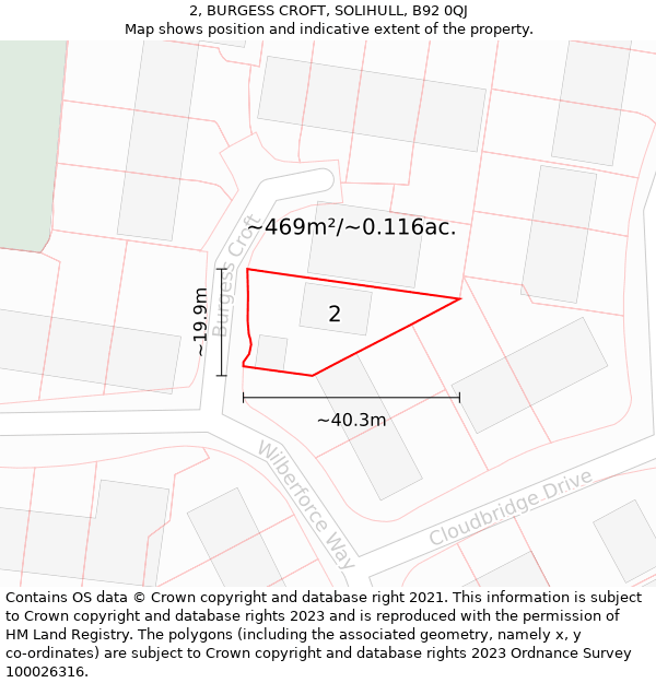 2, BURGESS CROFT, SOLIHULL, B92 0QJ: Plot and title map