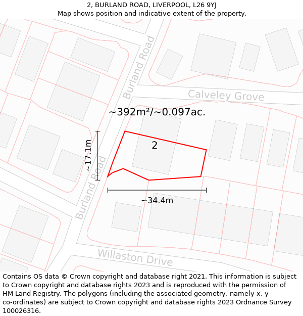2, BURLAND ROAD, LIVERPOOL, L26 9YJ: Plot and title map