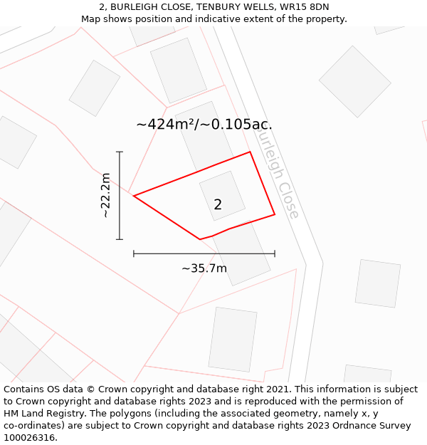 2, BURLEIGH CLOSE, TENBURY WELLS, WR15 8DN: Plot and title map