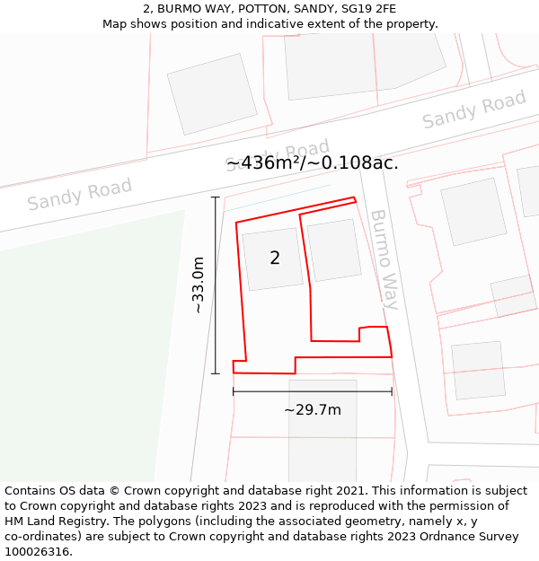 2, BURMO WAY, POTTON, SANDY, SG19 2FE: Plot and title map