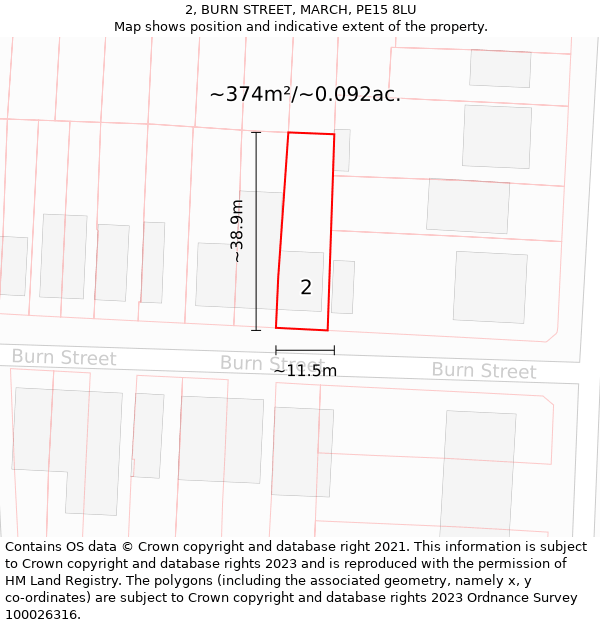 2, BURN STREET, MARCH, PE15 8LU: Plot and title map