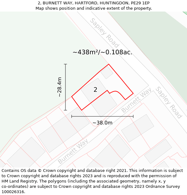 2, BURNETT WAY, HARTFORD, HUNTINGDON, PE29 1EP: Plot and title map