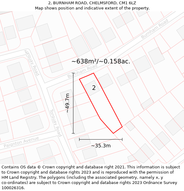 2, BURNHAM ROAD, CHELMSFORD, CM1 6LZ: Plot and title map