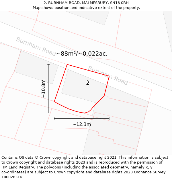 2, BURNHAM ROAD, MALMESBURY, SN16 0BH: Plot and title map