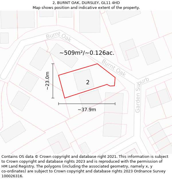 2, BURNT OAK, DURSLEY, GL11 4HD: Plot and title map