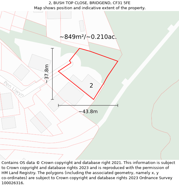 2, BUSH TOP CLOSE, BRIDGEND, CF31 5FE: Plot and title map