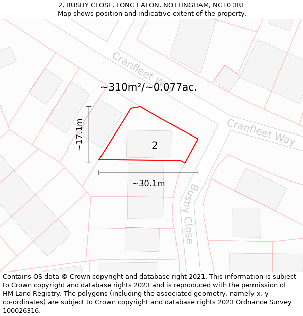 2, BUSHY CLOSE, LONG EATON, NOTTINGHAM, NG10 3RE: Plot and title map