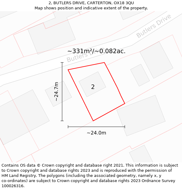 2, BUTLERS DRIVE, CARTERTON, OX18 3QU: Plot and title map