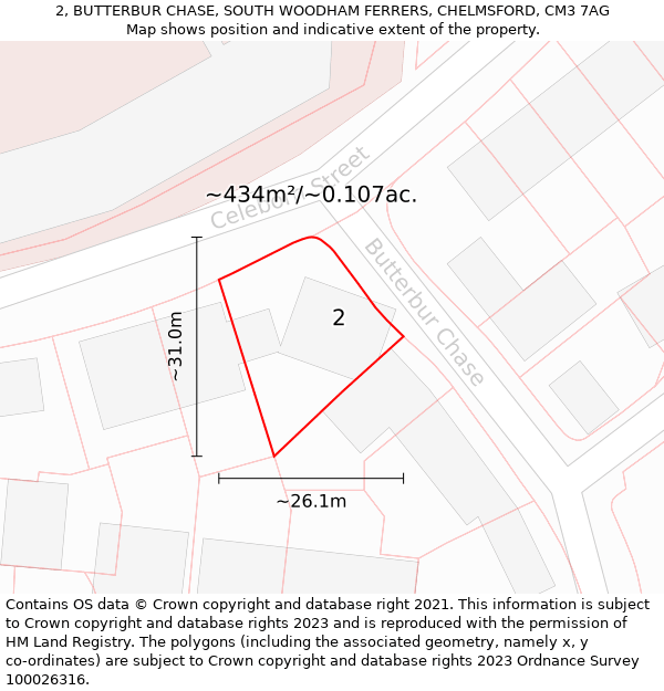 2, BUTTERBUR CHASE, SOUTH WOODHAM FERRERS, CHELMSFORD, CM3 7AG: Plot and title map