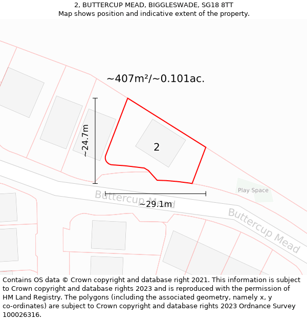 2, BUTTERCUP MEAD, BIGGLESWADE, SG18 8TT: Plot and title map