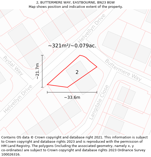 2, BUTTERMERE WAY, EASTBOURNE, BN23 8GW: Plot and title map