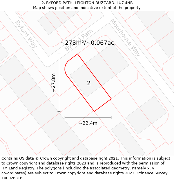 2, BYFORD PATH, LEIGHTON BUZZARD, LU7 4NR: Plot and title map