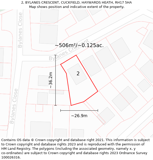 2, BYLANES CRESCENT, CUCKFIELD, HAYWARDS HEATH, RH17 5HA: Plot and title map