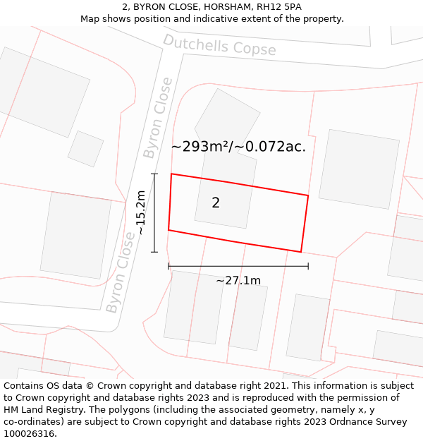 2, BYRON CLOSE, HORSHAM, RH12 5PA: Plot and title map