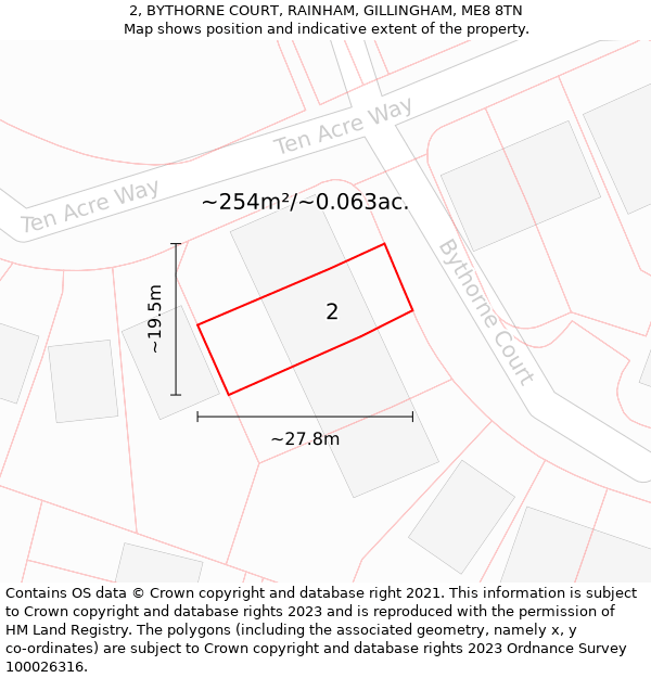 2, BYTHORNE COURT, RAINHAM, GILLINGHAM, ME8 8TN: Plot and title map