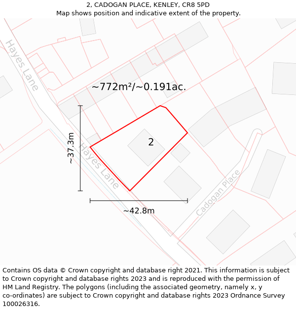 2, CADOGAN PLACE, KENLEY, CR8 5PD: Plot and title map