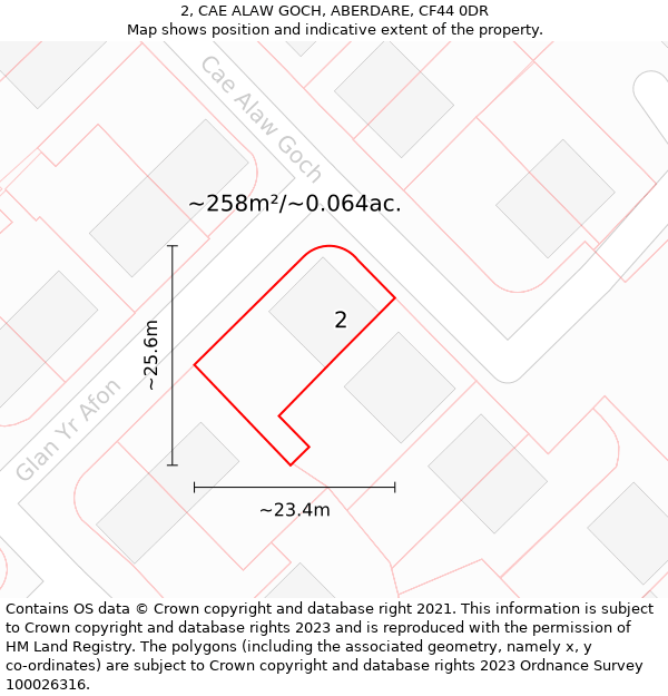 2, CAE ALAW GOCH, ABERDARE, CF44 0DR: Plot and title map