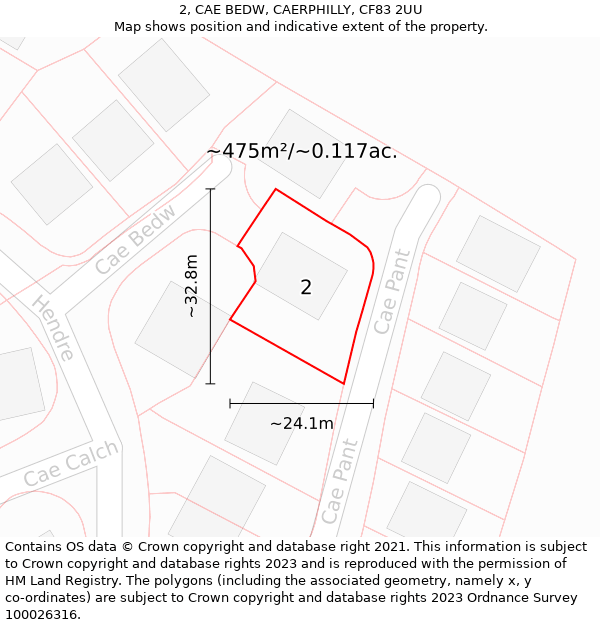 2, CAE BEDW, CAERPHILLY, CF83 2UU: Plot and title map