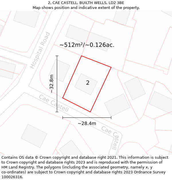 2, CAE CASTELL, BUILTH WELLS, LD2 3BE: Plot and title map