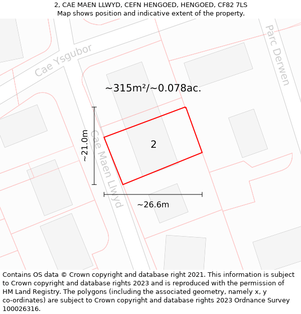 2, CAE MAEN LLWYD, CEFN HENGOED, HENGOED, CF82 7LS: Plot and title map