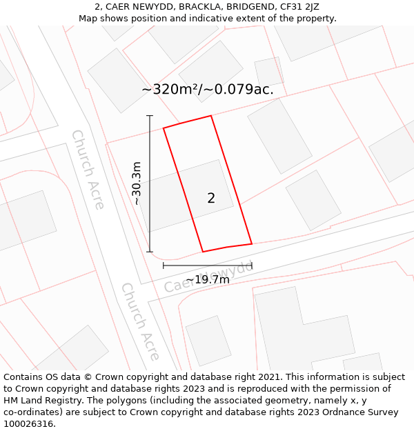 2, CAER NEWYDD, BRACKLA, BRIDGEND, CF31 2JZ: Plot and title map