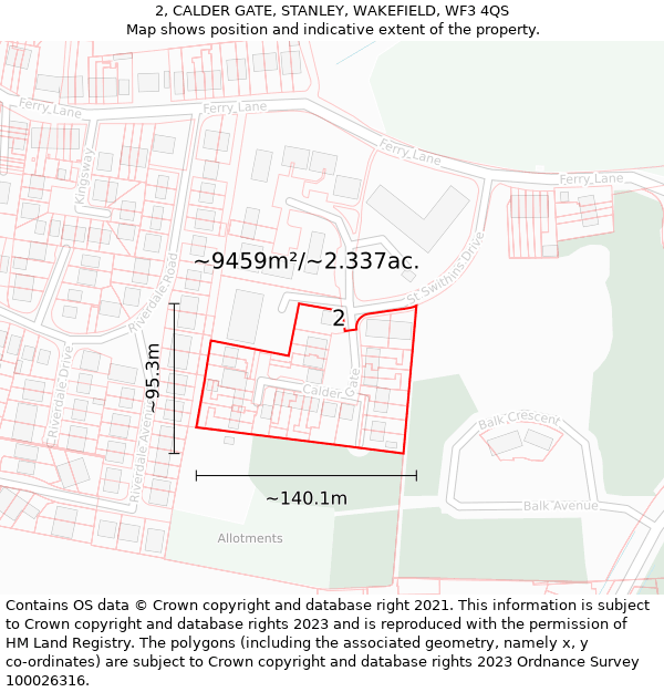 2, CALDER GATE, STANLEY, WAKEFIELD, WF3 4QS: Plot and title map