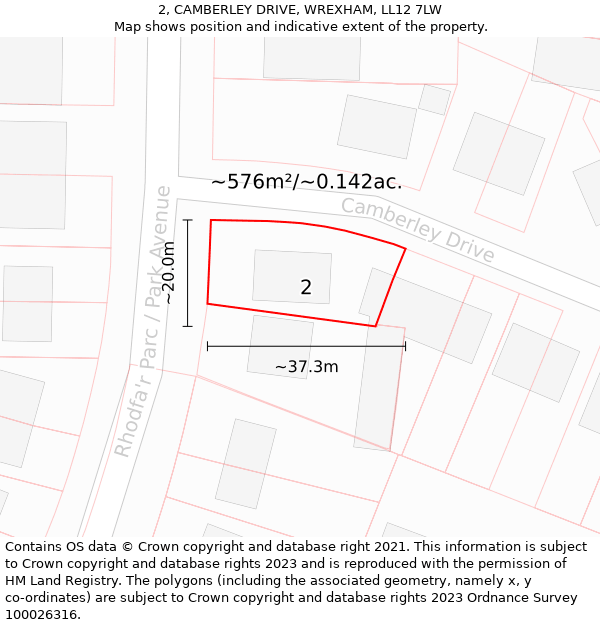 2, CAMBERLEY DRIVE, WREXHAM, LL12 7LW: Plot and title map