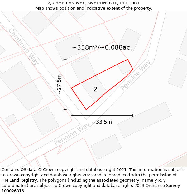 2, CAMBRIAN WAY, SWADLINCOTE, DE11 9DT: Plot and title map