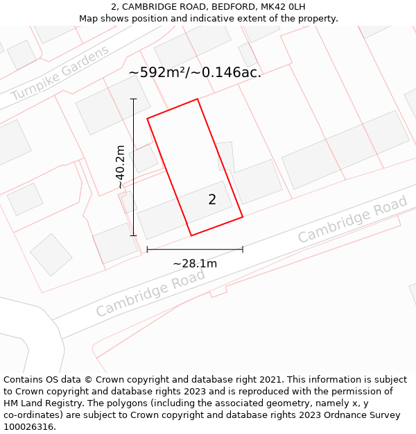 2, CAMBRIDGE ROAD, BEDFORD, MK42 0LH: Plot and title map