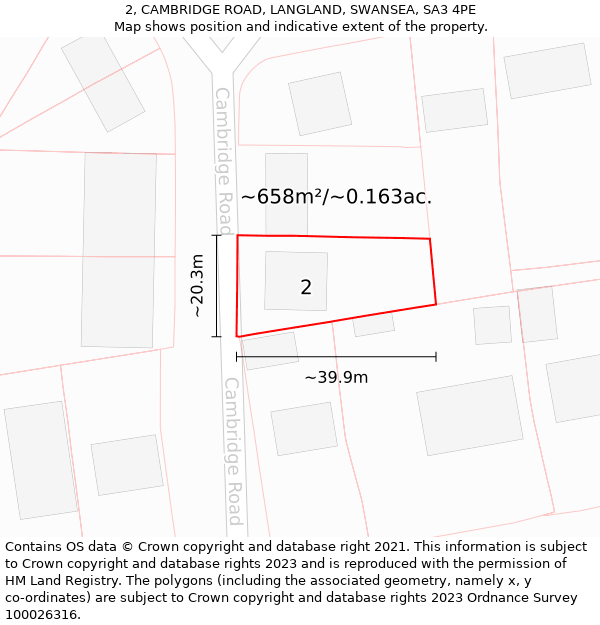 2, CAMBRIDGE ROAD, LANGLAND, SWANSEA, SA3 4PE: Plot and title map