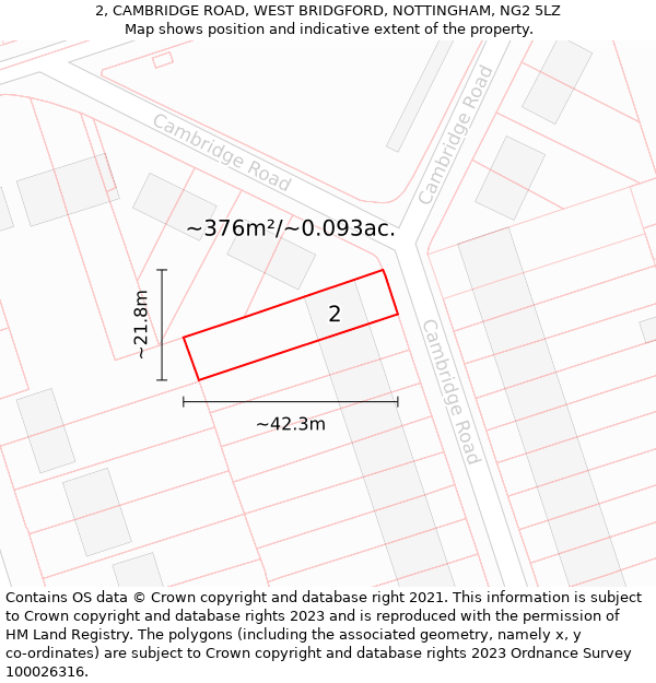 2, CAMBRIDGE ROAD, WEST BRIDGFORD, NOTTINGHAM, NG2 5LZ: Plot and title map