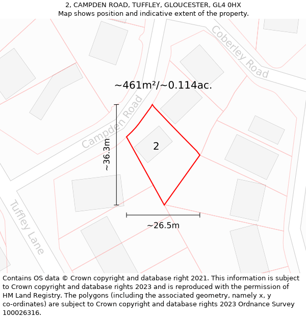 2, CAMPDEN ROAD, TUFFLEY, GLOUCESTER, GL4 0HX: Plot and title map