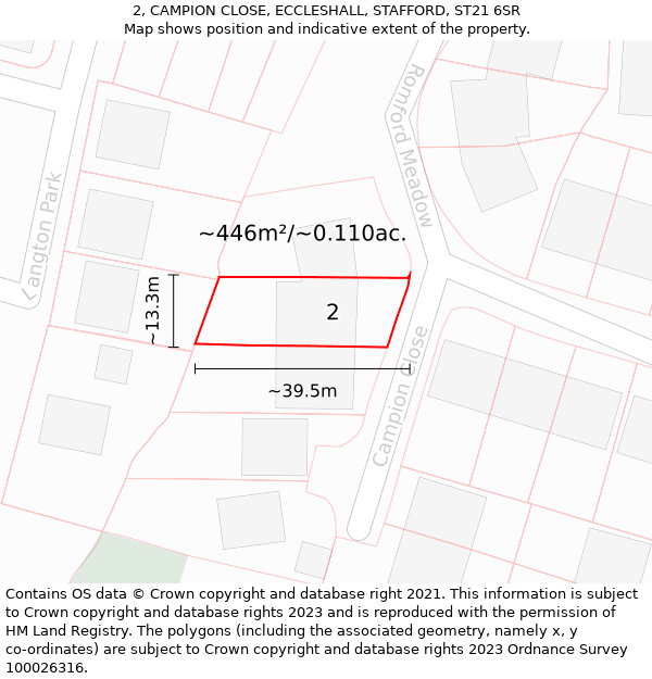 2, CAMPION CLOSE, ECCLESHALL, STAFFORD, ST21 6SR: Plot and title map