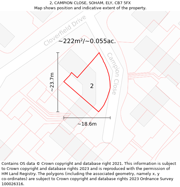 2, CAMPION CLOSE, SOHAM, ELY, CB7 5FX: Plot and title map