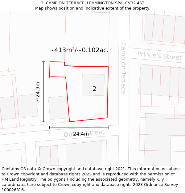 2, CAMPION TERRACE, LEAMINGTON SPA, CV32 4ST: Plot and title map