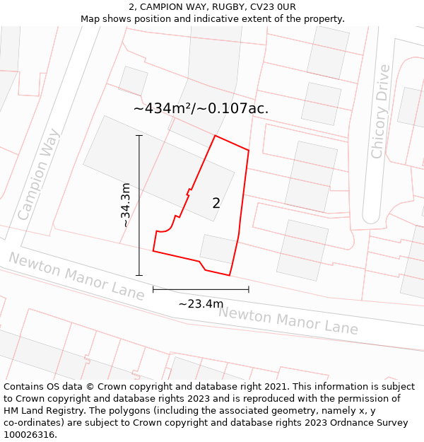 2, CAMPION WAY, RUGBY, CV23 0UR: Plot and title map