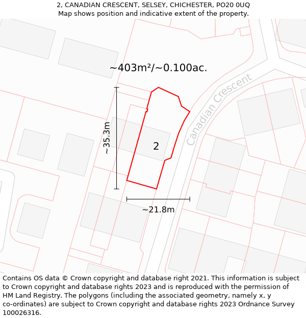 2, CANADIAN CRESCENT, SELSEY, CHICHESTER, PO20 0UQ: Plot and title map