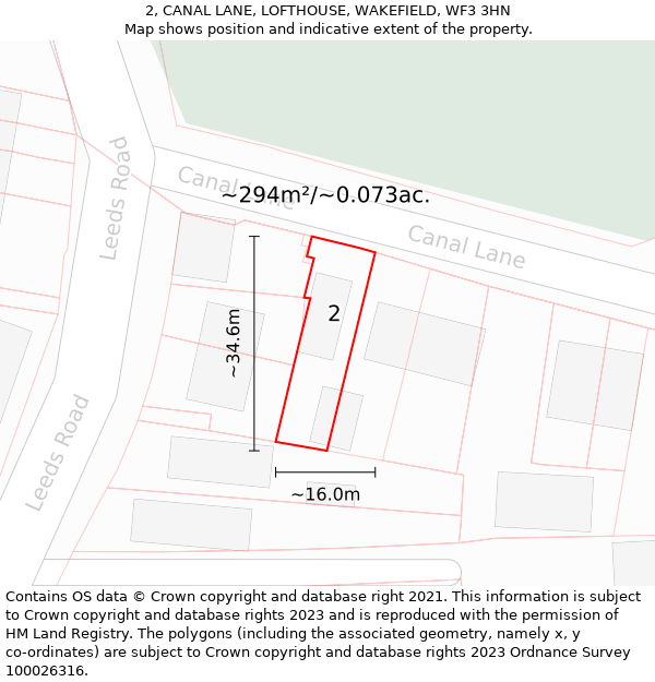 2, CANAL LANE, LOFTHOUSE, WAKEFIELD, WF3 3HN: Plot and title map