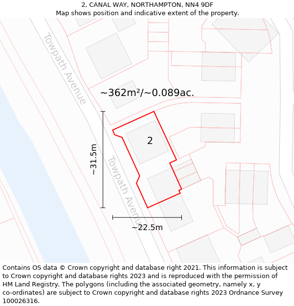 2, CANAL WAY, NORTHAMPTON, NN4 9DF: Plot and title map