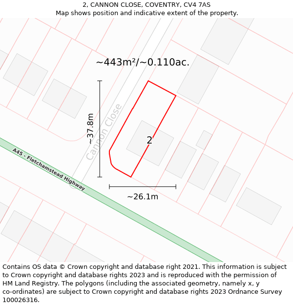 2, CANNON CLOSE, COVENTRY, CV4 7AS: Plot and title map