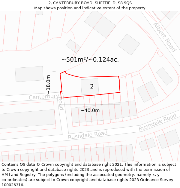 2, CANTERBURY ROAD, SHEFFIELD, S8 9QS: Plot and title map